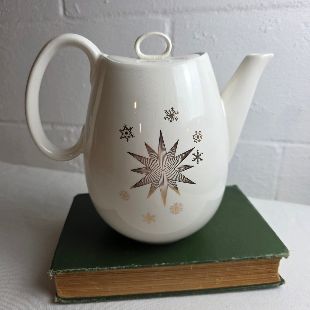 Vintage Gailstyn MCM Atomic Starburst Gold Snowflake Coffee Tea Pot